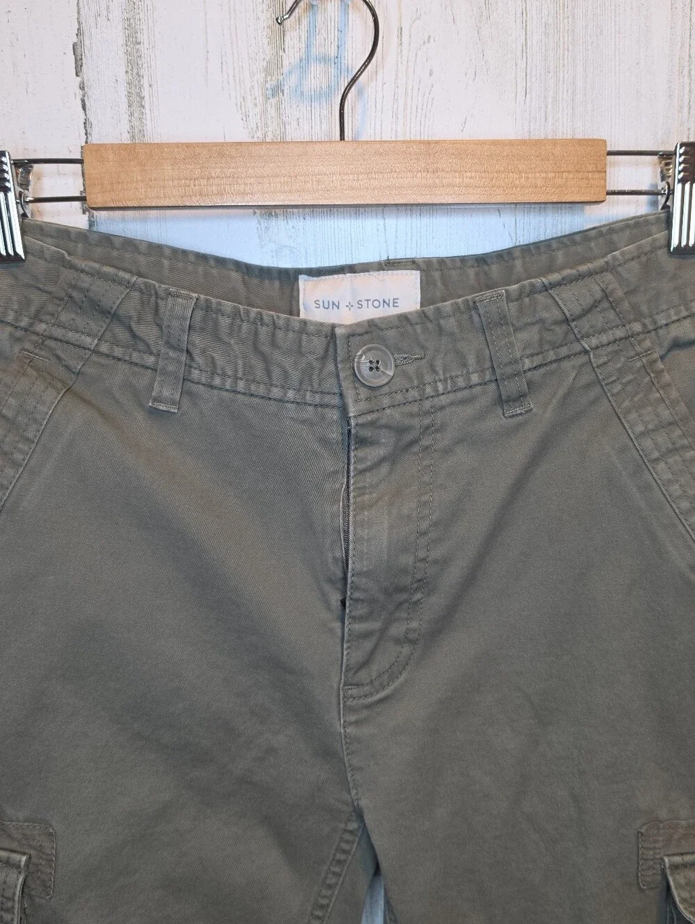 Sun + Stone Mens Cargo Pants 31x30 Olive Green Utility Straight Leg Stretch